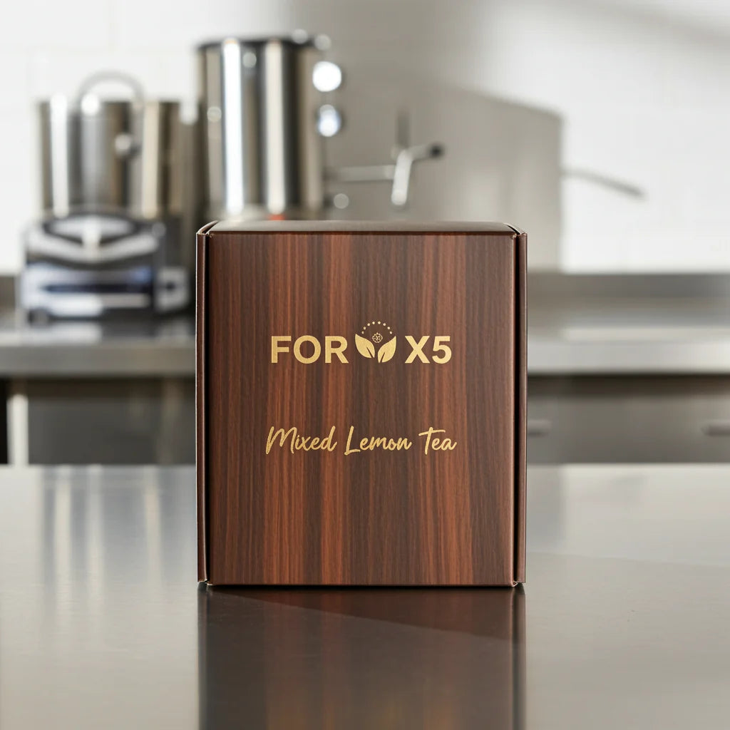 FOR X5 Detox Tea – Kräutertee mit Lepidium & Zitrone in eleganter Holzkiste